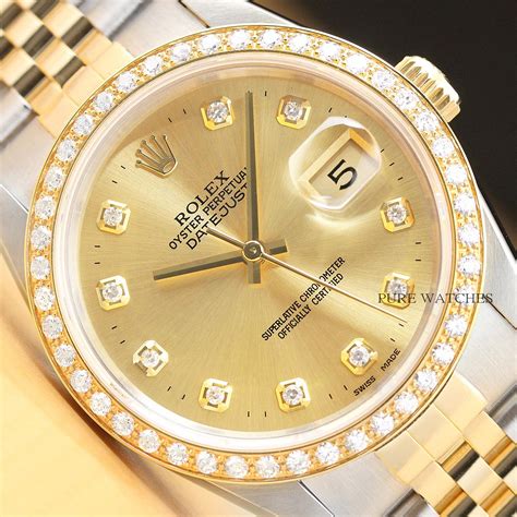 rolex 16233 gold|Rolex 16233 diamond bezel.